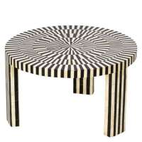 Round Shape Stripe Design Bone Inlay Coffee Table at Competitive Price