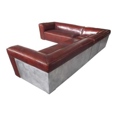 Luxury Classic Antique Leather Brown Aviation Sofa Set for Living Room