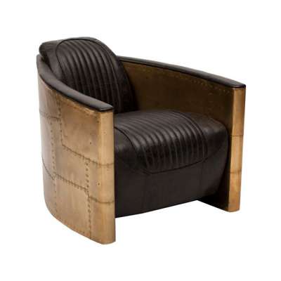 Home Furniture Leather Brass Finish Aviation Sofa for Living Room